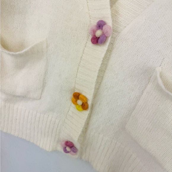 Sylphide | Lea Ivory Floral Button Wide Cream Crop Cardigan - Picture 4 of 14